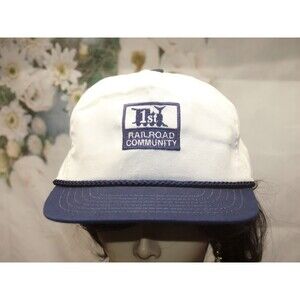 Vintage "1st Railroad Community" Hat White & Blue Vintage Snapback Baseball Cap